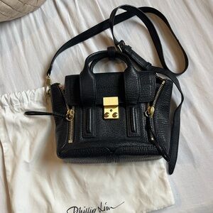 3.1 Phillip Lim Black Textured Leather Mini Pashli Satchel with Gold Hardware